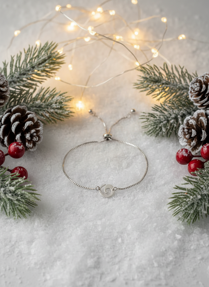 Bracelet argenté sur neige avec décorations