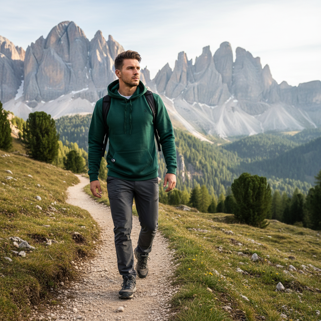 Homme athlétique en randonnée dans les Dolomites