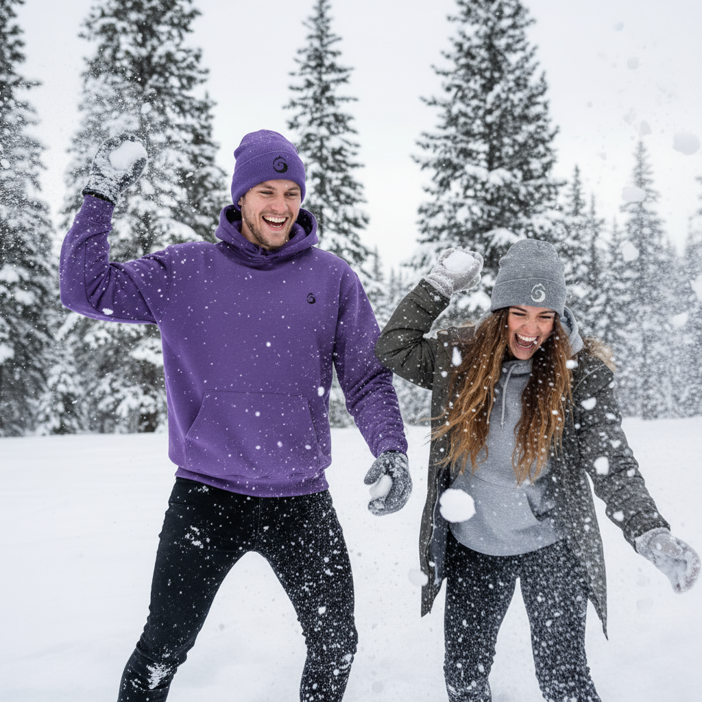 Image lifestyle bataille de neige - Hoodies et bonnets