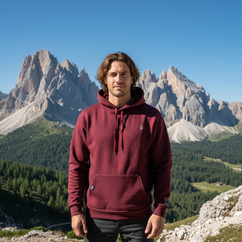 Mannequin 1 en sweat bordeaux dans les Dolomites