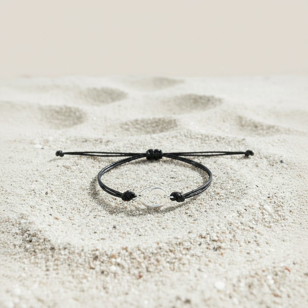 Bracelet noir sur sable blanc