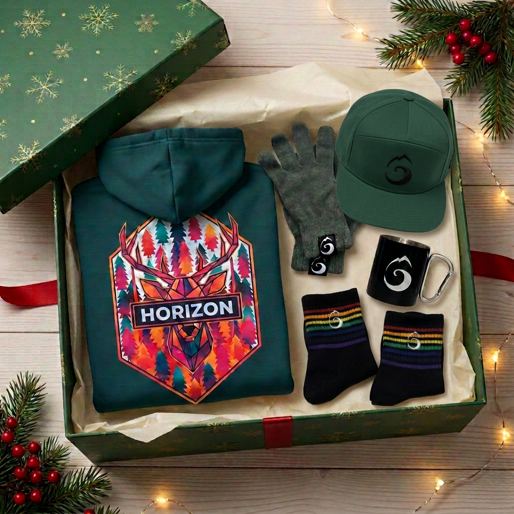 Coffret de Noël, casquette verte et chaussettes repositionnées