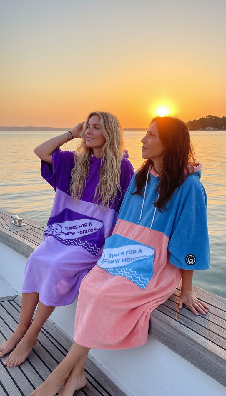 Deux femmes sur bateau avec ponchos