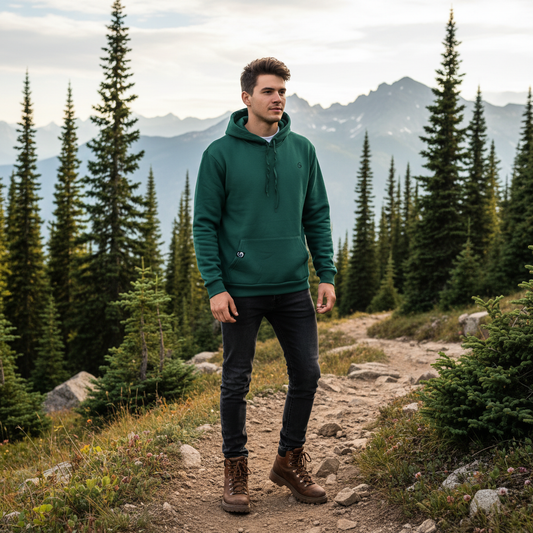 Hoodie vert en montagne