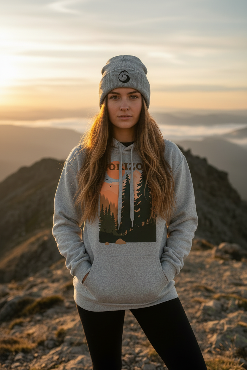 Horizon Hoodie – mannequin cheveux longs bonnet gris