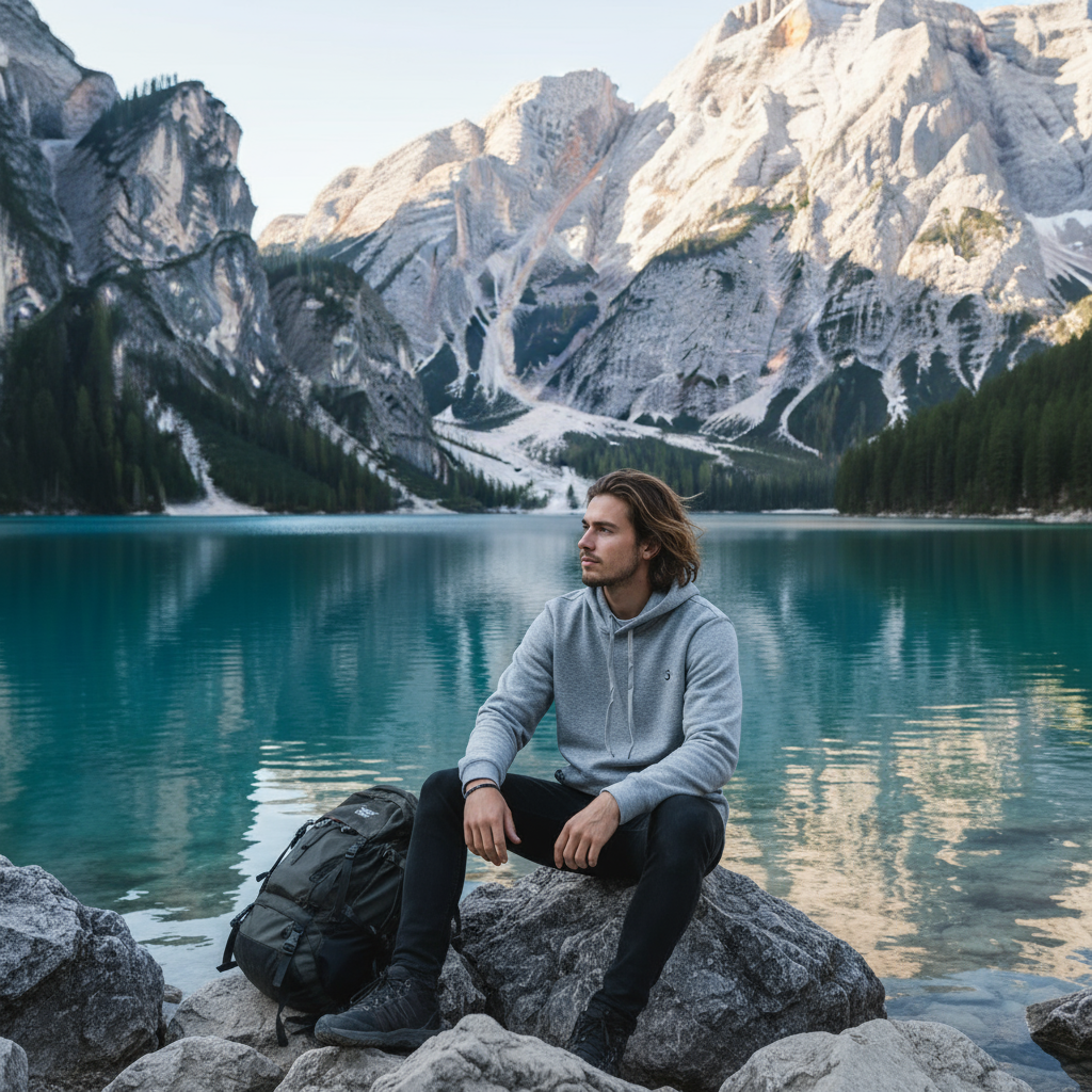 Mannequin assis avec sac à dos au Lago Sorapis