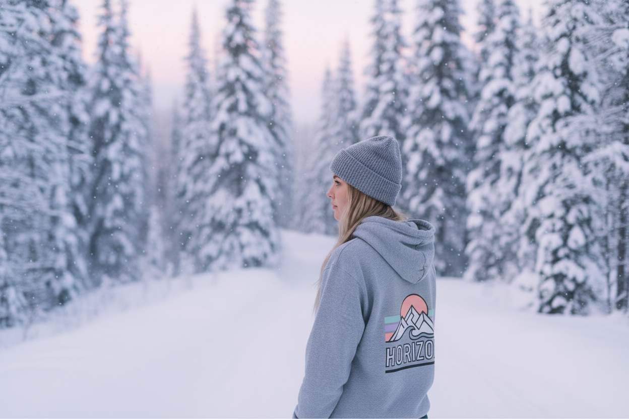 Photo de profil dans la forêt enneigée