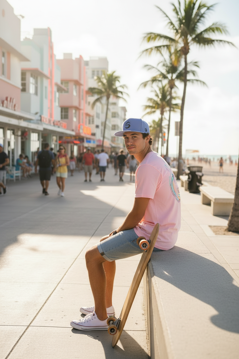 Pose assis muret – Ocean Drive