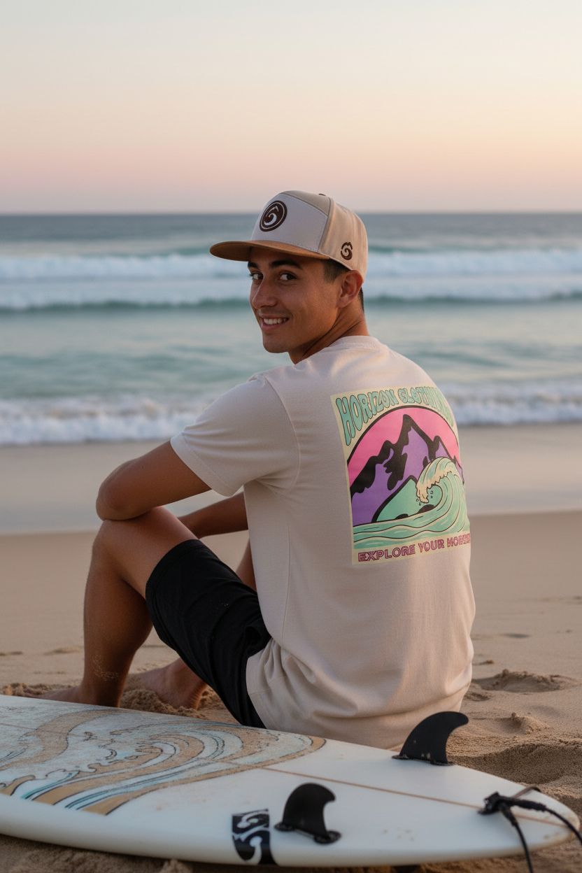 Shot 2 — Assis sur planche de surf