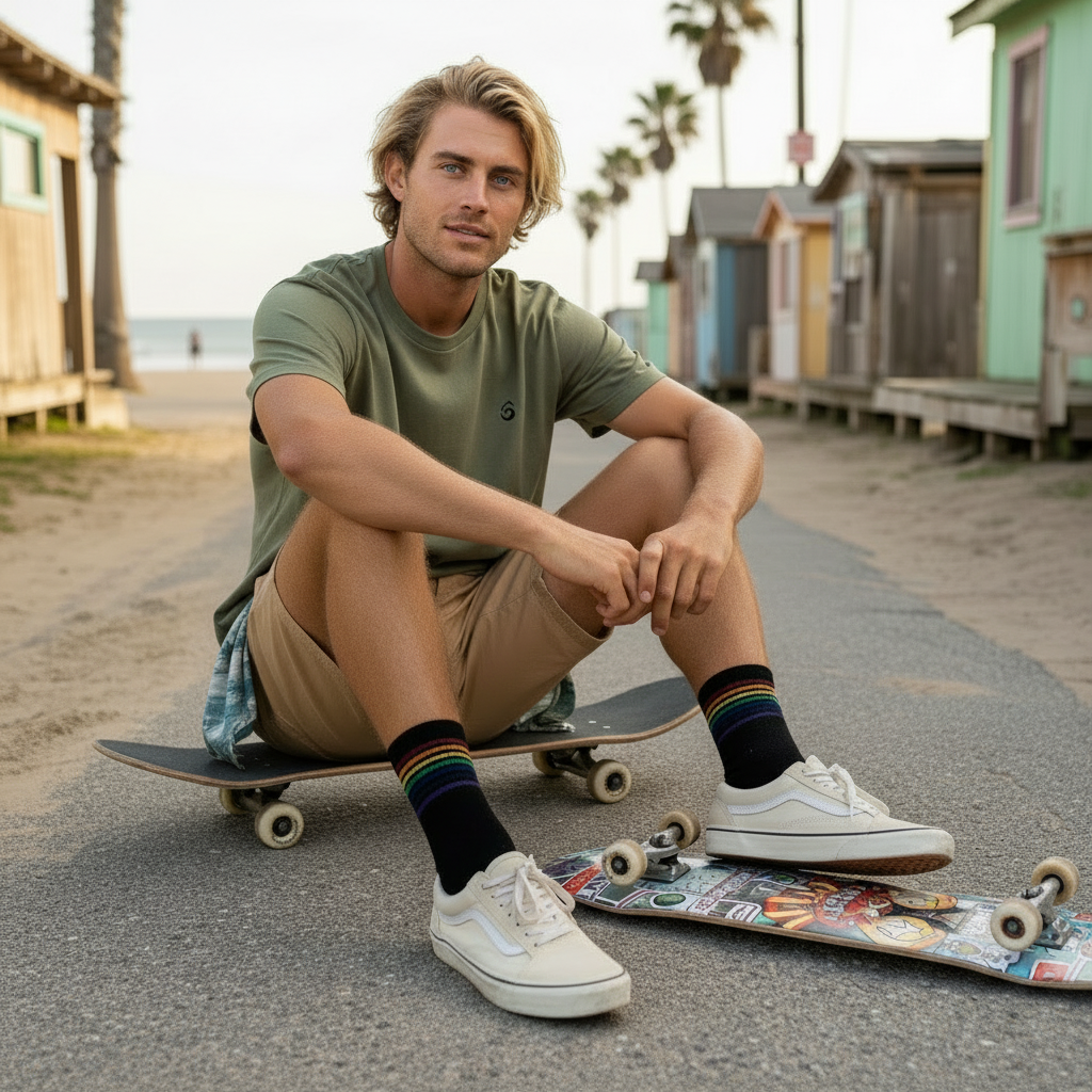 T-shirt kaki avec chaussettes Rainbow black